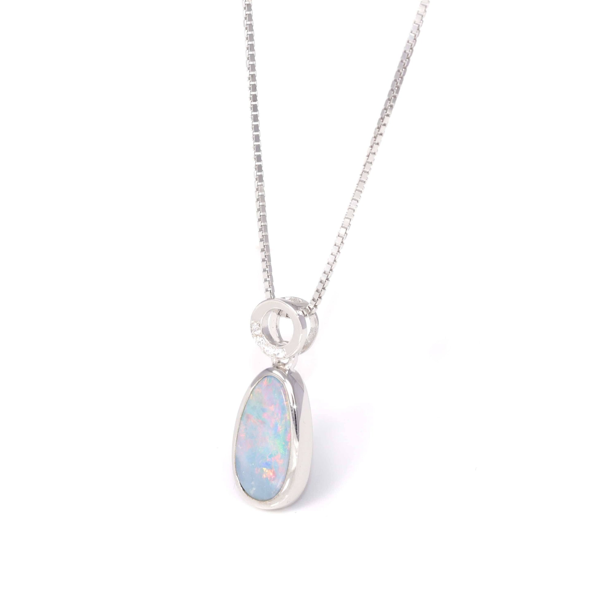 Baikalla Jewelry Gemstone Pendant Necklace Baikalla™ Sterling Silver Freeform Australian Blue Opal Bezel Set Necklace