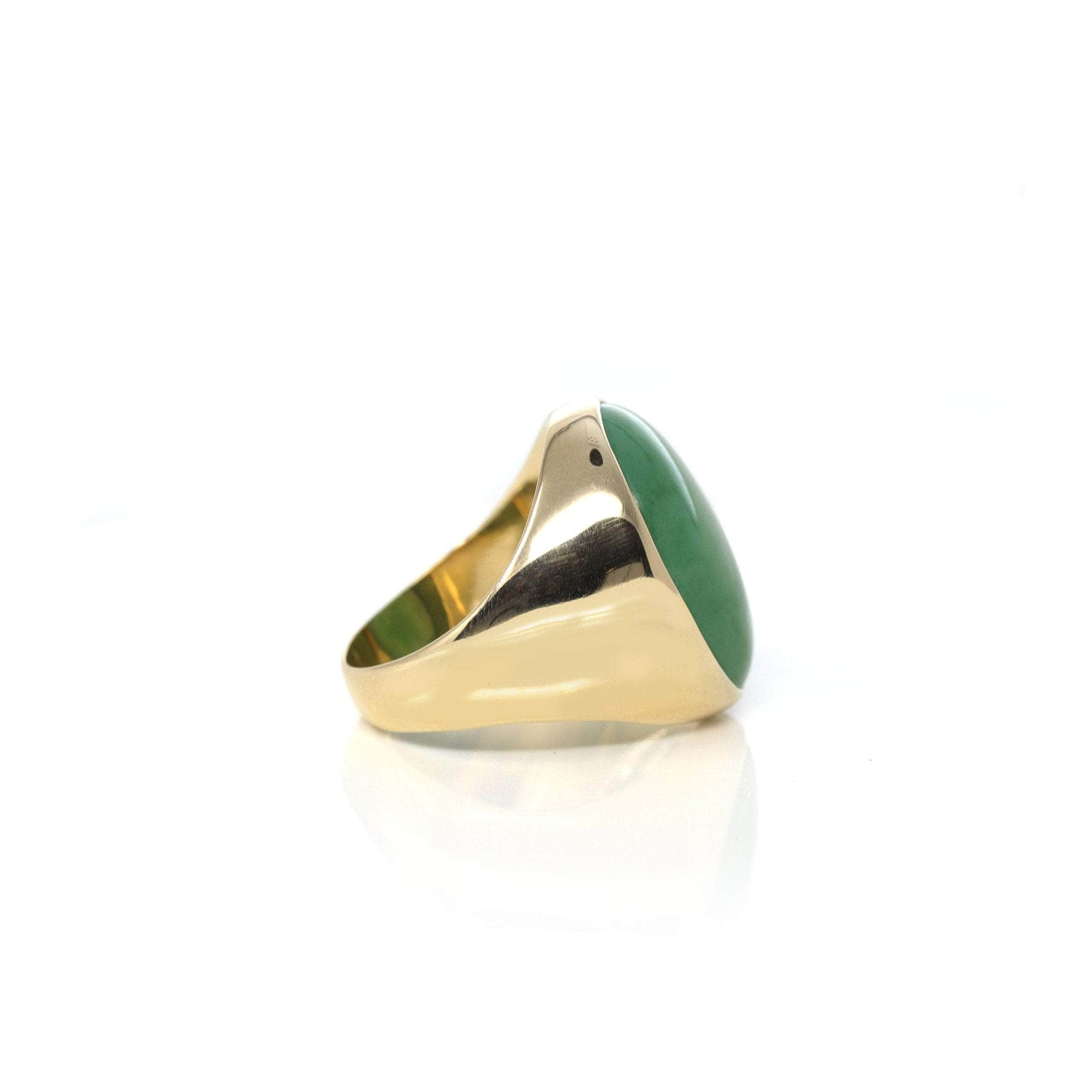 Baikalla Jewelry Gold Jadeite Jade Ring Baikalla &quot;Classic Oval Signet&quot; 14k Genuine Forest Green Old mine Jadeite Jade Men&#39;s Ring