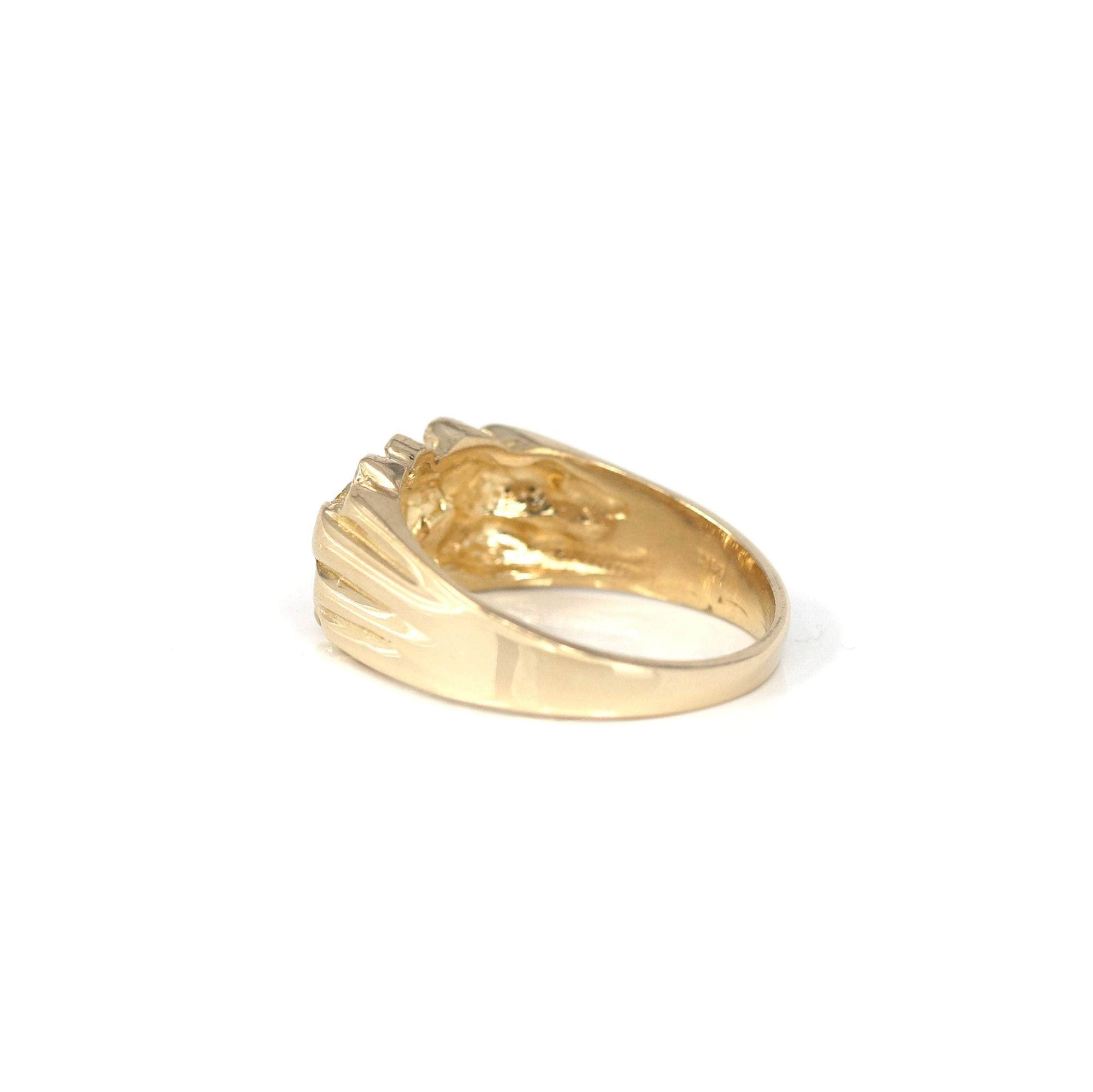 Baikalla Jewelry Gold Diamond Men&#39;s Ring 14k Solid Yellow Gold Nugget Men&#39;s Band Ring