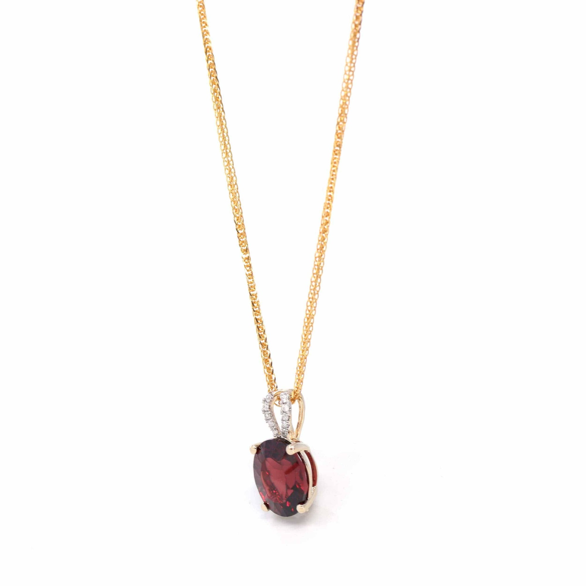 Baikalla Jewelry gemstone jewelry 14k Yellow Gold Natural Oval Garnet Necklace With Diamonds