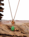 Baikalla Jewelry 18k Gold Jadeite Necklace 18K Rose Gold "Morning Glory" Imperial Jadeite Jade Cabochon Necklace with Diamonds