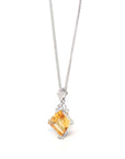 Baikalla Jewelry Gemstone Pendant Necklace 18k White Gold Princess Cut AA Citrine Necklace With Diamonds