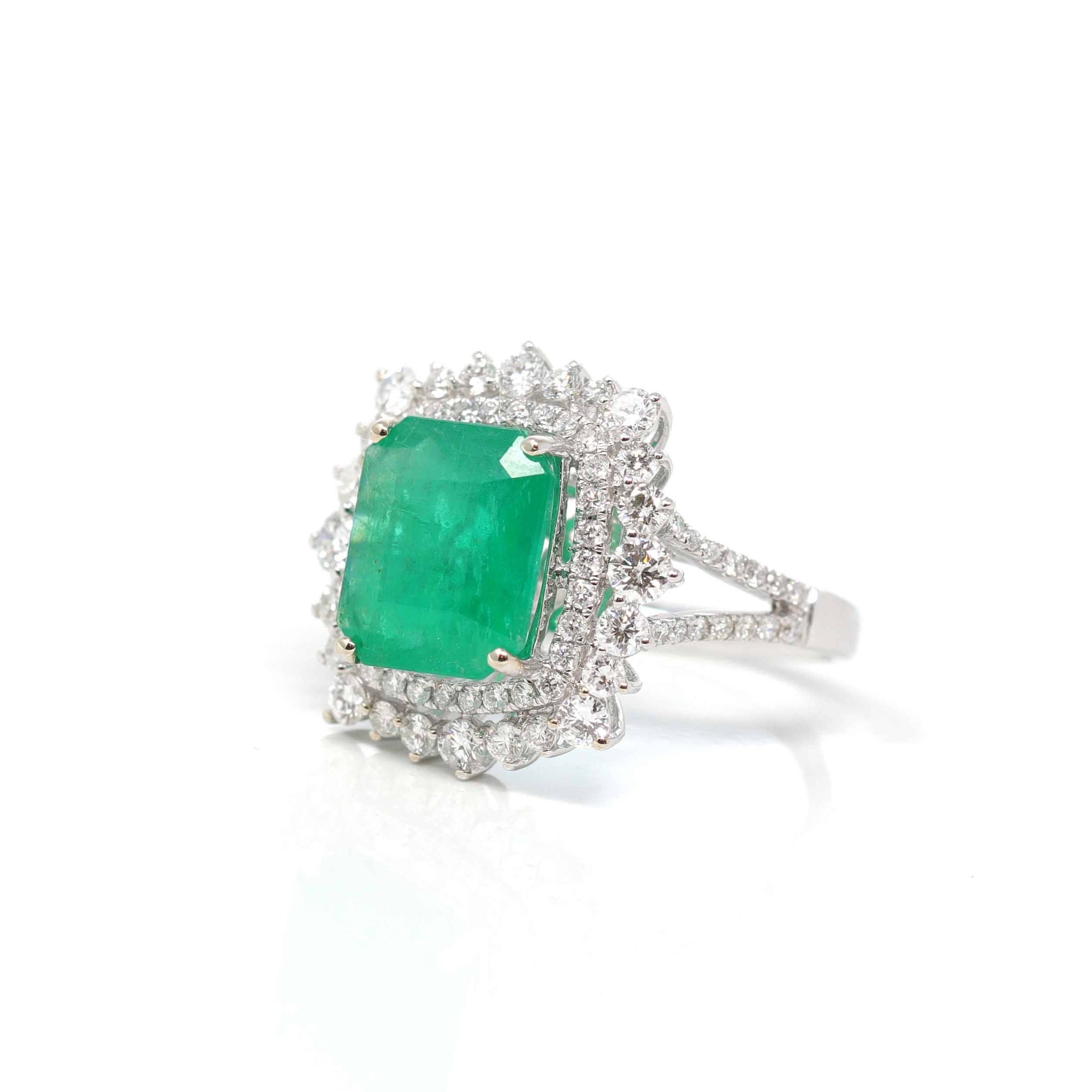 Baikalla Jewelry 14k gold emerald ring 14k White Gold Natural Emerald Ring with Diamonds