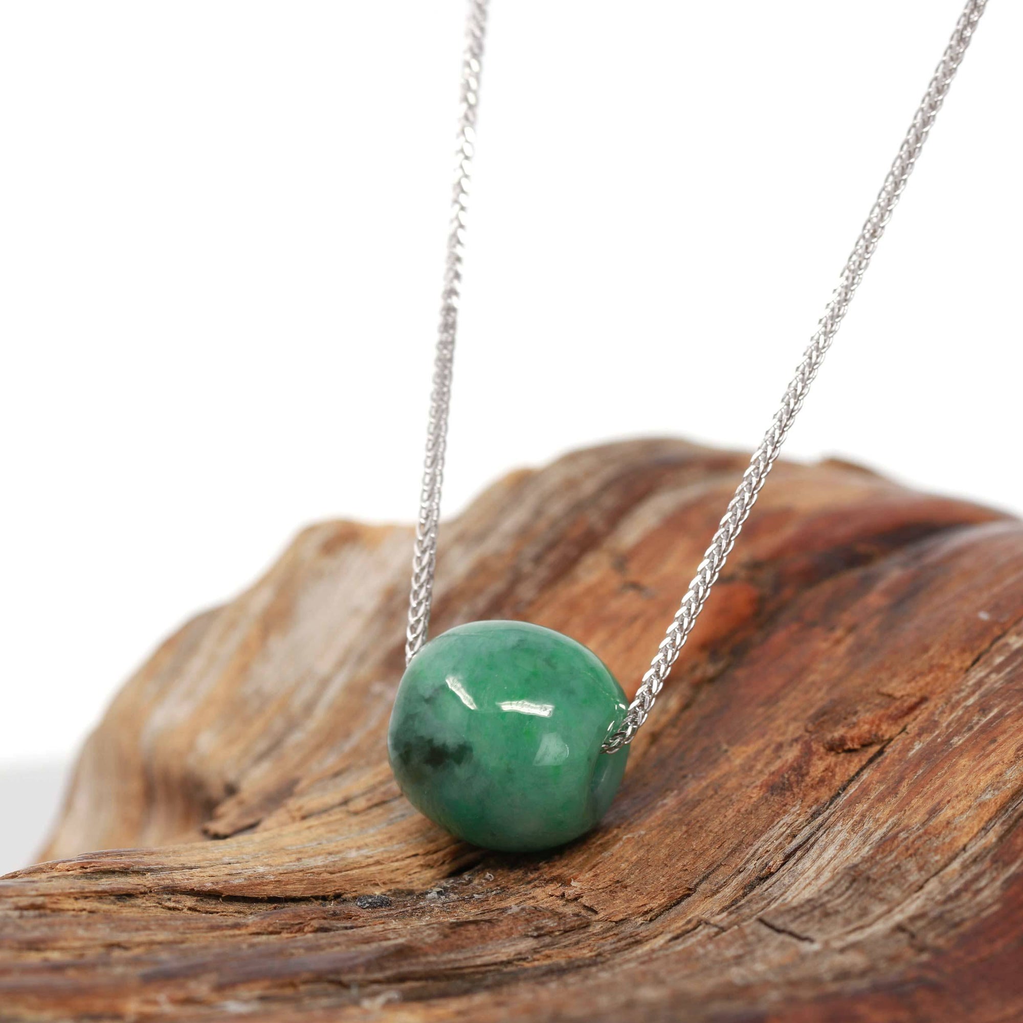 Baikalla Jewelry Jade Pendant Necklace Gold Plated Silver Wheat Chain Baikalla™ "Good Luck Button" Necklace Real Blue-Green Jade Lucky TongTong Pendant Necklace