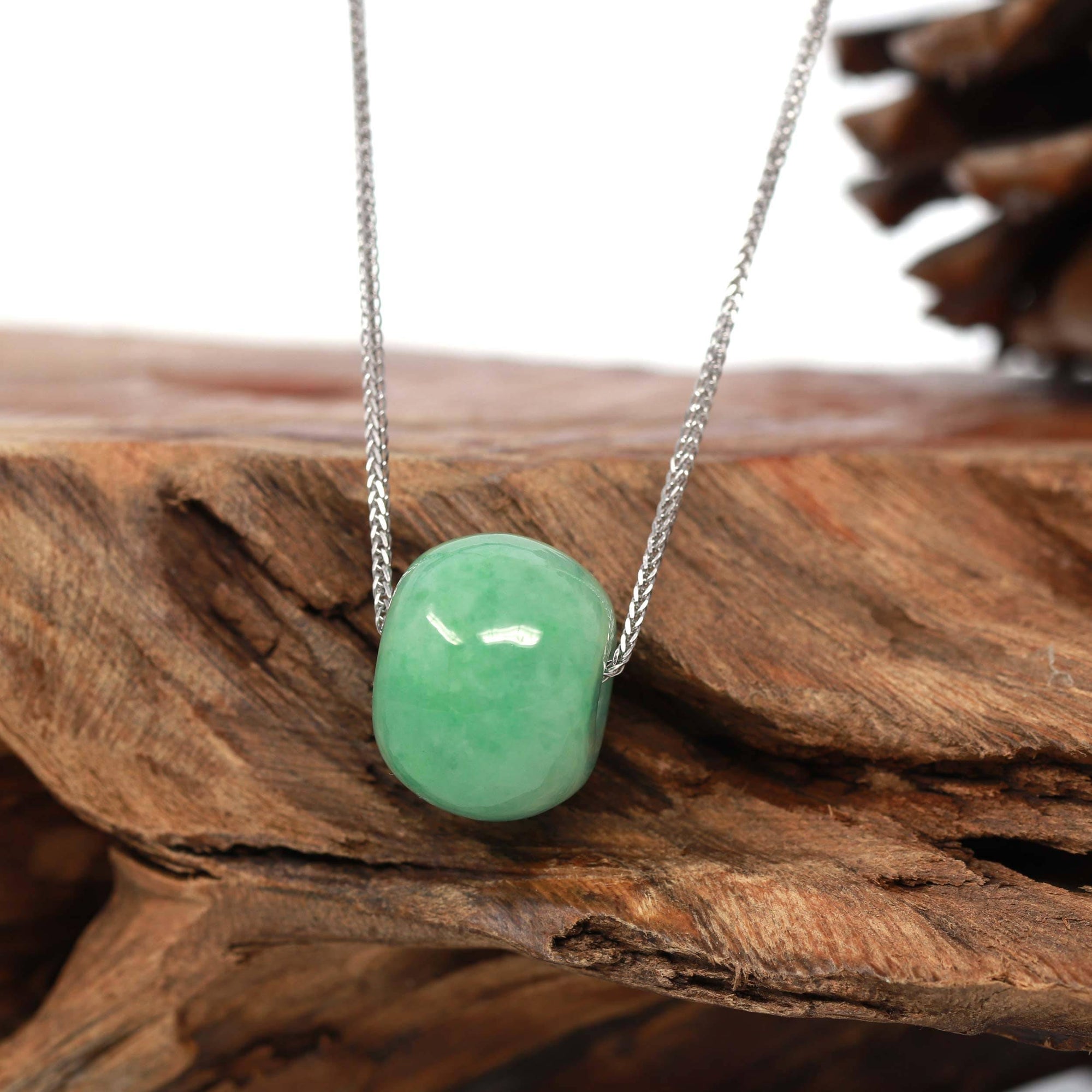 Baikalla Jewelry Jade Pendant Necklace Baikalla™ &quot;Good Luck Button&quot; Necklace Real Vibrant Green Jade Lucky TongTong Pendant Necklace