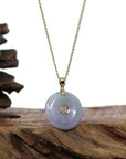 Baikalla Jewelry Gold Jadeite Jade Pendant Necklace "Good Luck Button" Lavender & Green Jadeite Jade Lucky KouKou Pendant With 14K Yellow Gold Bail