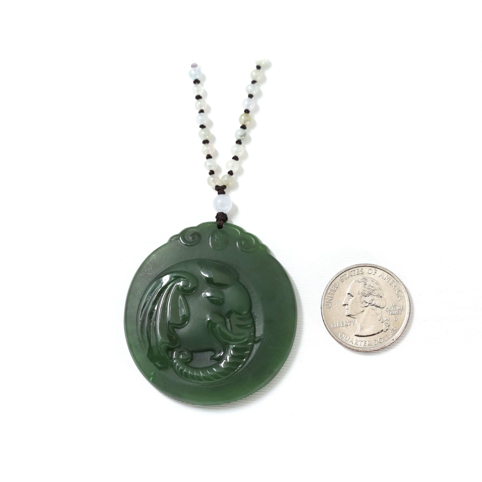 Baikalla Jewelry Baikalla™ &quot;Lucky Jade Elephant&quot; Nephrite Jade Necklace With Natural Jadeite Beads Necklace