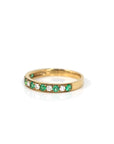 Baikalla Jewelry Gold Emerald Ring 18k Yellow Gold Natural Emerald Seven Stones Set Band Ring with Diamonds