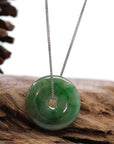 Baikalla Jewelry Jade Pendant Necklace Baikalla "Good Luck Button" Necklace Green Jadeite Jade Lucky Ping An Kou Pendant