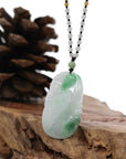 Baikalla Jewelry Jade Pendant Necklace Genuine Green Jadeite Jade "Longevity peach with lucky Pixiu Accent" Pendant Necklace With Real Jadeite Bead Necklace