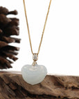 Baikalla Jewelry Jade Pendant Natural Ice White Jadeite Jade Ru Yi Necklace With 14k Yellow Gold VS1 Diamond Bail