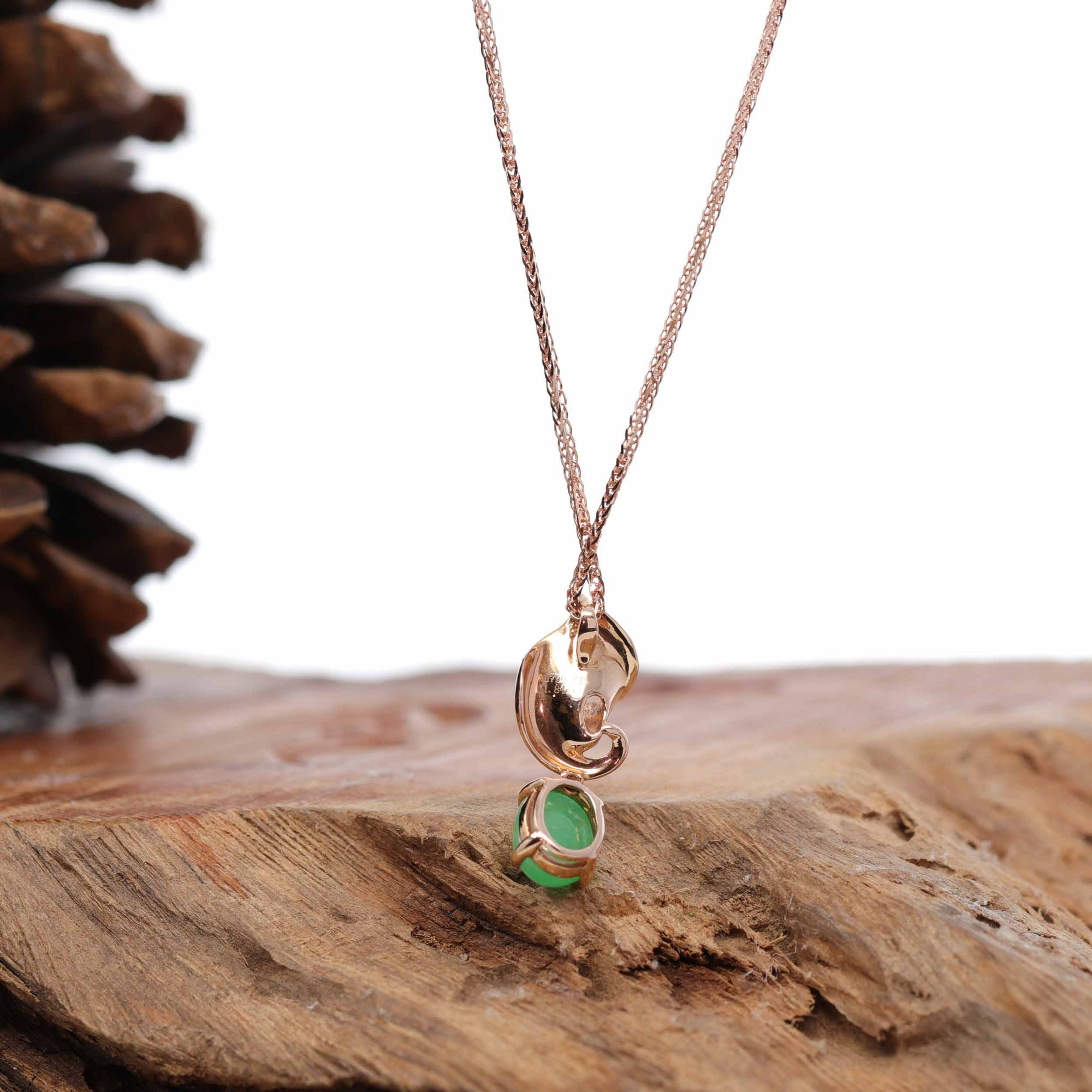 Baikalla Jewelry 18k Gold Jadeite Necklace 18K Rose Gold "Morning Glory" Genuine Jadeite Jade Pendant with Diamonds