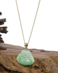 Baikalla Jewelry Gold Jadeite Jade Pendant Necklace Natural Burmese Jadeite Jade Happy Buddha With 14k Yellow Bail