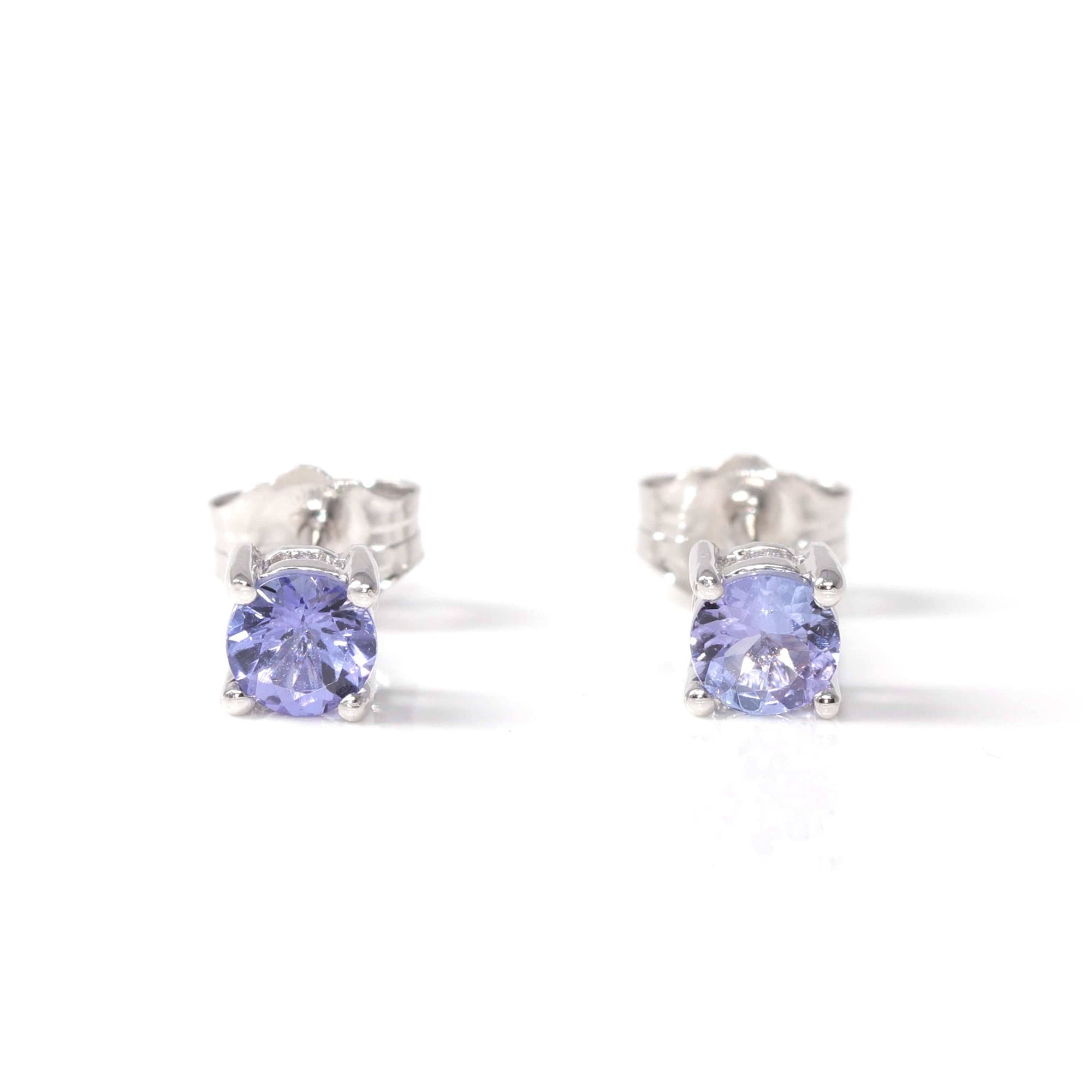 Baikalla Jewelry Gold Gemstone Earrings Purple Tanzanite Earrings Baikalla™ 14k White Gold Natural Tanzanite 4 Prong Stud Earrings