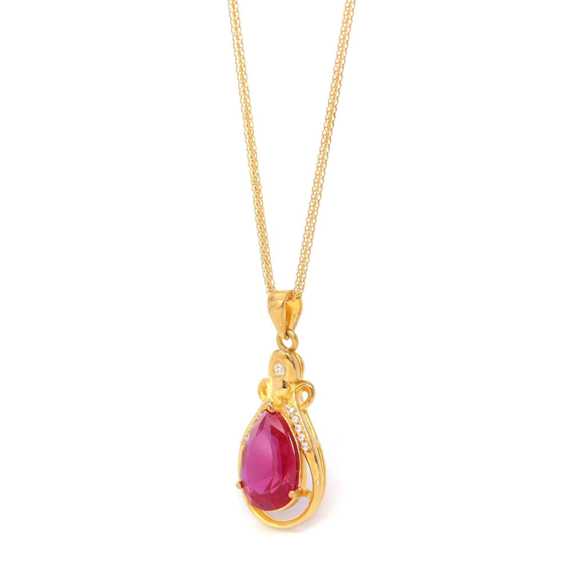 Baikalla Jewelry gemstone jewelry 24k Yellow Gold Lab Created Ruby & CZ Pendant Necklace