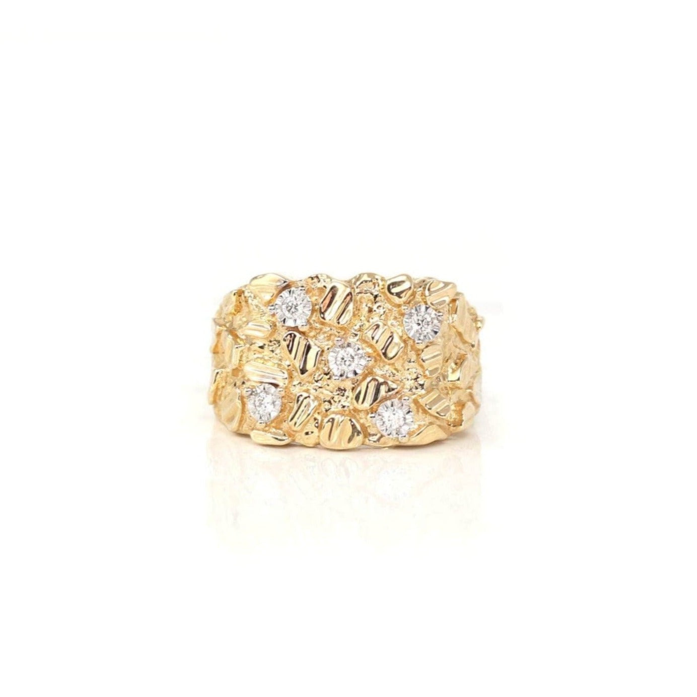 Baikalla Jewelry Gold Diamond Men&#39;s Ring 14k Solid Yellow Gold Nugget VS1 Diamond Men&#39;s Big Band Ring