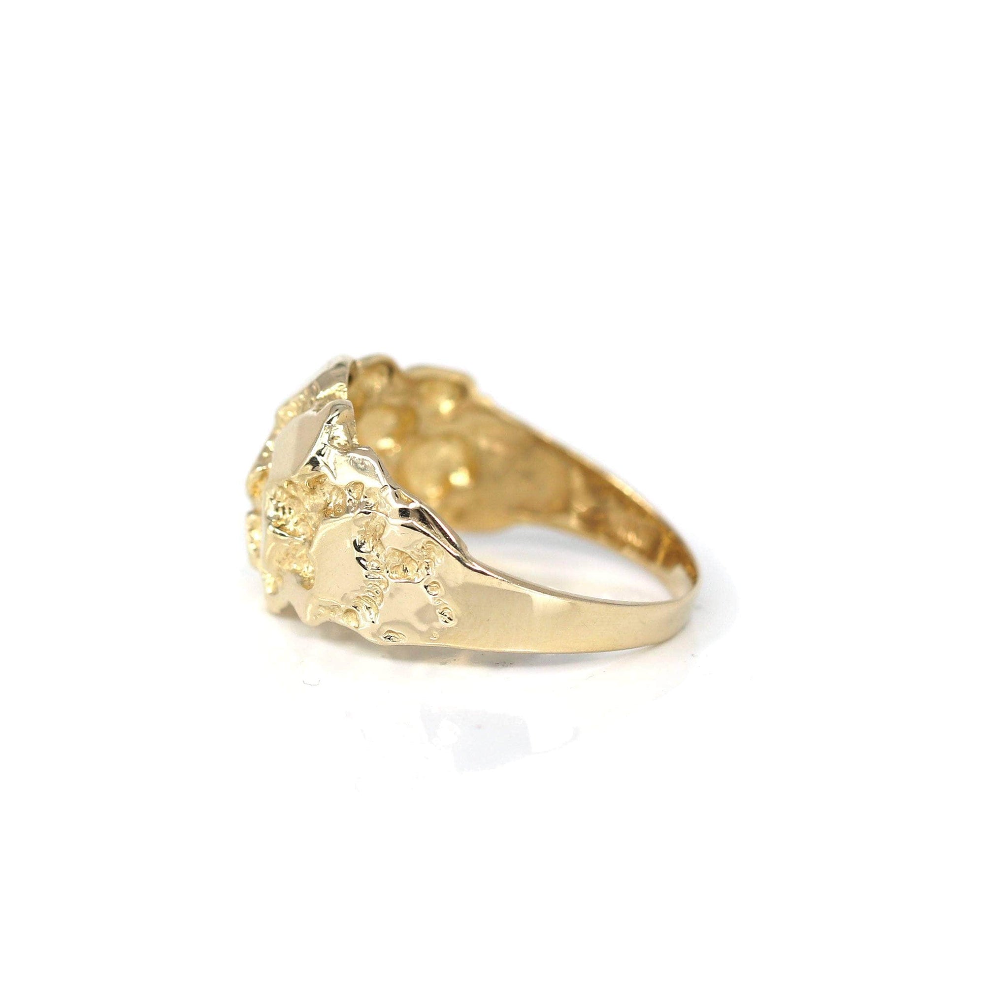 Baikalla Jewelry Gold Diamond Men's Ring 14k Solid Yellow Gold Nugget Men's Band Ring