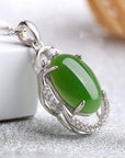 Baikalla Jewelry Silver Gemstone Necklace Sterling Silver Genuine Nephrite Green Jade Pendant Neckalce