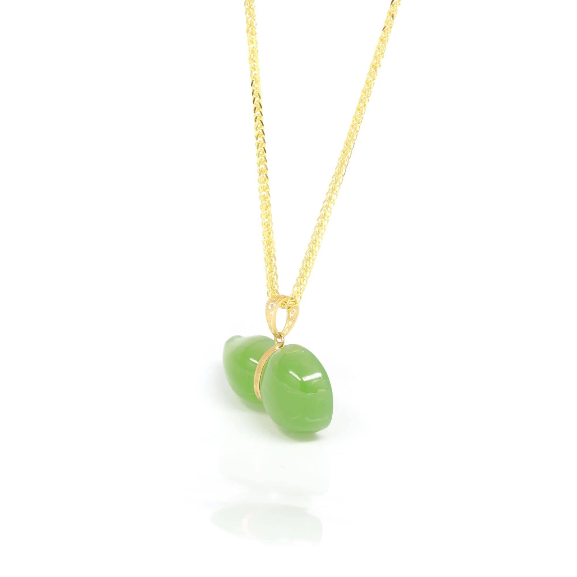 Baikalla Jewelry Gold Jadeite Necklace Baikalla™ &quot;Lucky Gourd&quot; HuLu18k Yellow Gold Green Nephrite Jade Pendant Necklace