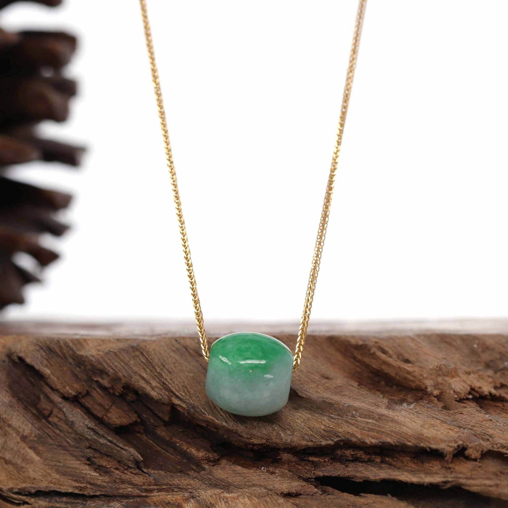 Baikalla Jewelry Jade Pendant Necklace Baikalla™ "Good Luck Button" Necklace Rich Forest Green Jade Lucky TongTong Pendant Necklace