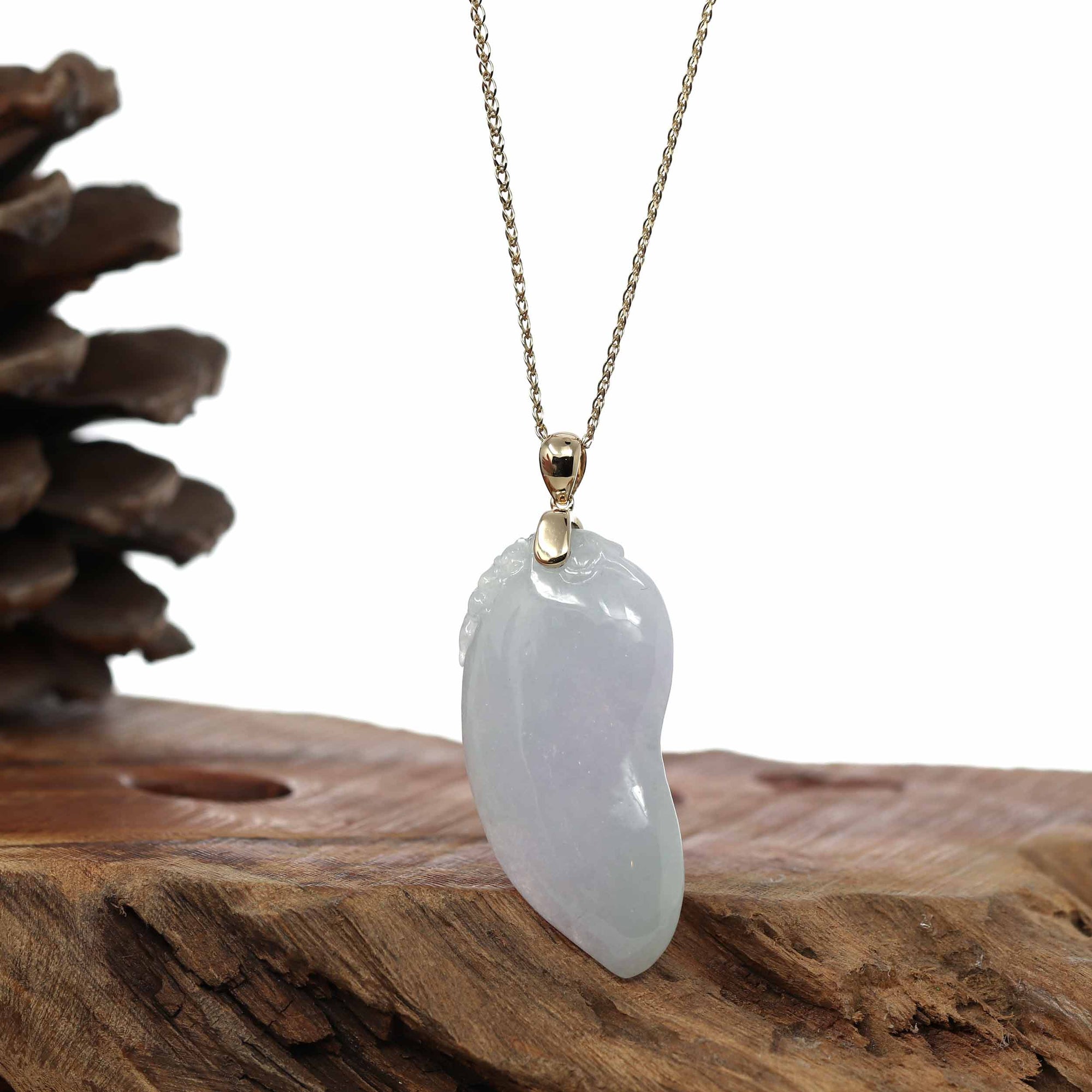 Baikalla Jewelry Jade Pendant Pendant Only Natural Ice Lavender Jadeite Jade Shou Tao ( Longevity Peach ) Necklace With 14k Yellow Gold Bail