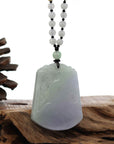 Baikalla Jewelry Jade Pendant Necklace Genuine Lavender & Green Jadeite Jade "Good Luck & Safety" Pendant Necklace With Real Jadeite Bead Necklace