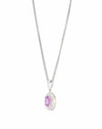 Baikalla Jewelry Gemstone Pendant Necklace 14k White Gold Natural Oval Amethyst Necklace With Diamond Halo