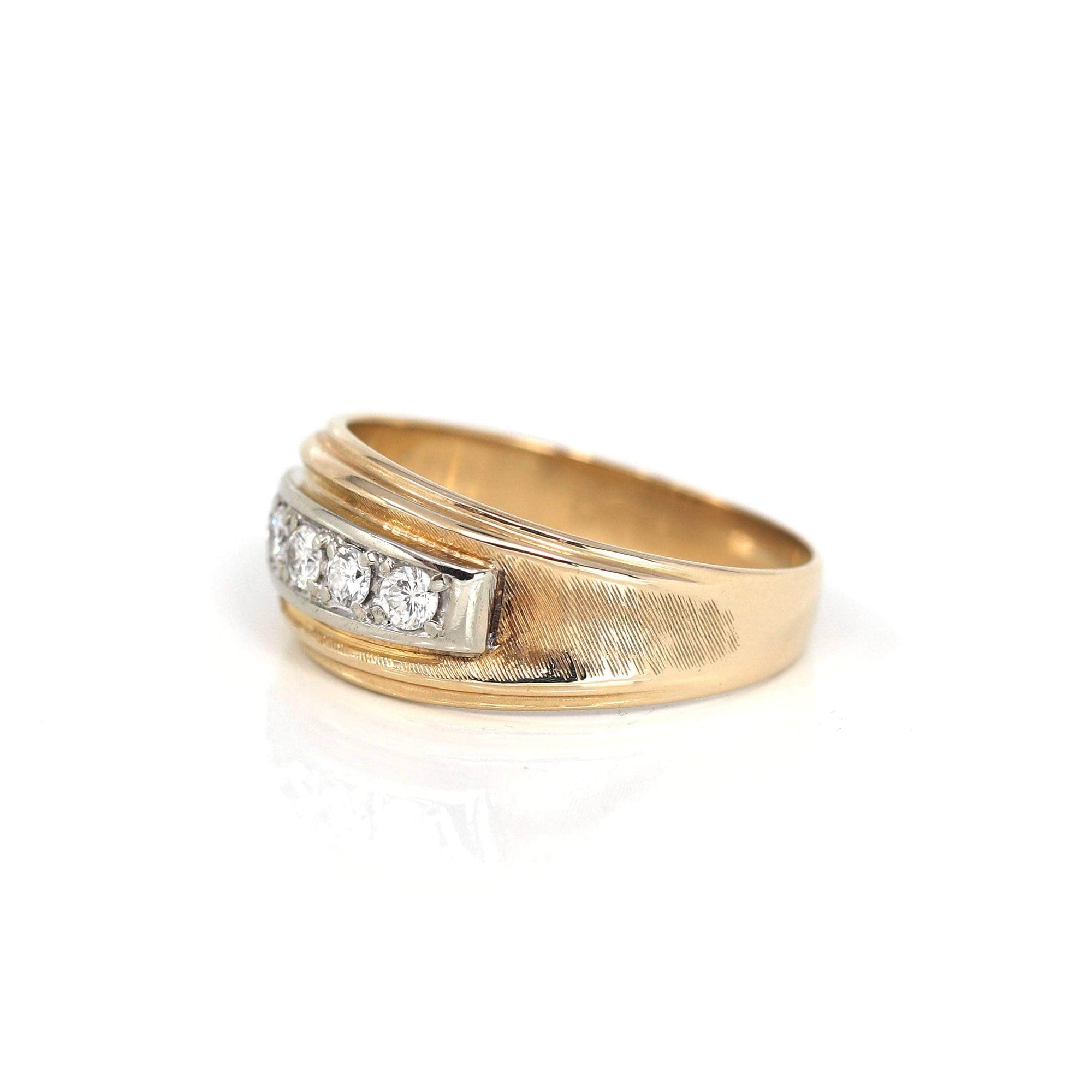 Baikalla Jewelry Gold Diamond Men's Ring 14k Yellow Gold Diamond Men's Wedding Band Ring