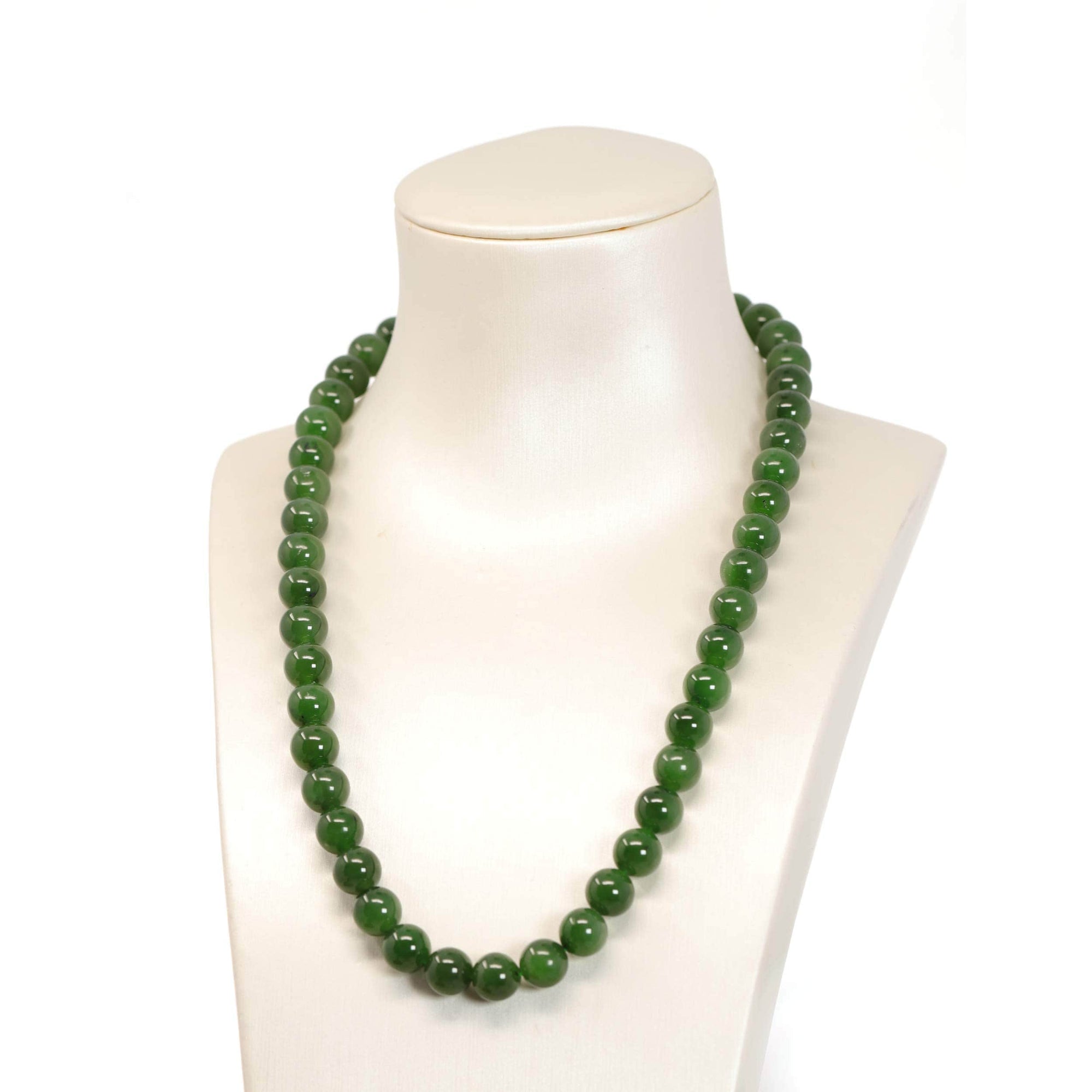 Baikalla Jewelry Jade Beads Necklace Baikalla Genuine Green Nephrite Jade Round Beads Necklace ( 8mm &amp; 9.5mm)