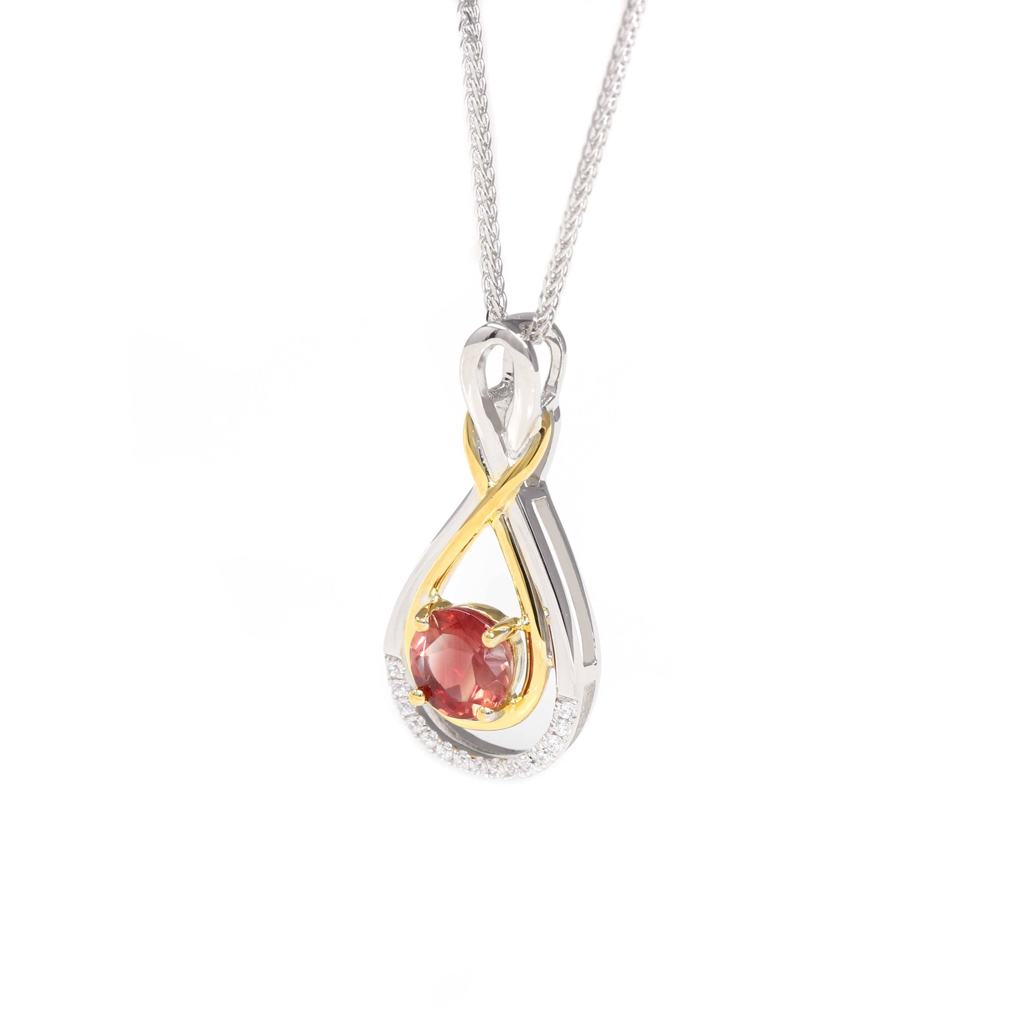 Baikalla Jewelry Silver Sunstone Necklace Sterling Silver Natural Ponderosa Sunstone Necklace With White Sapphire(Two Tone )