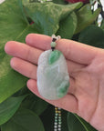 Genuine Green Jadeite Jade "Longevity peach with lucky Pixiu Accent" Pendant Necklace With Real Jadeite Bead Necklace