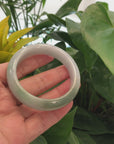 "Classic Princess Half Round" Genuine Burmese Forest Green & White Jadeite Jade Bangle Bracelet (56.11 mm ) 