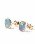 Baikalla Jewelry Gold Gemstone Earrings Baikalla™ 14k Yellow Gold Natural Oval Australian Blue Opal Bezel Set Earrings