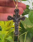 14K Yellow Gold & Black Nephrite Jade Crucifix Pendant