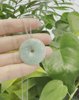 Baikalla "Good Luck Button" Necklace Green Jadeite Jade Lucky Ping An Kou Pendant