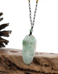 Baikalla Jewelry Jade Pendant Necklace Genuine Ice Blue-Green Jadeite Jade "Good Fortune Leaf" Pendant Necklace With Real Jadeite Bead Necklace