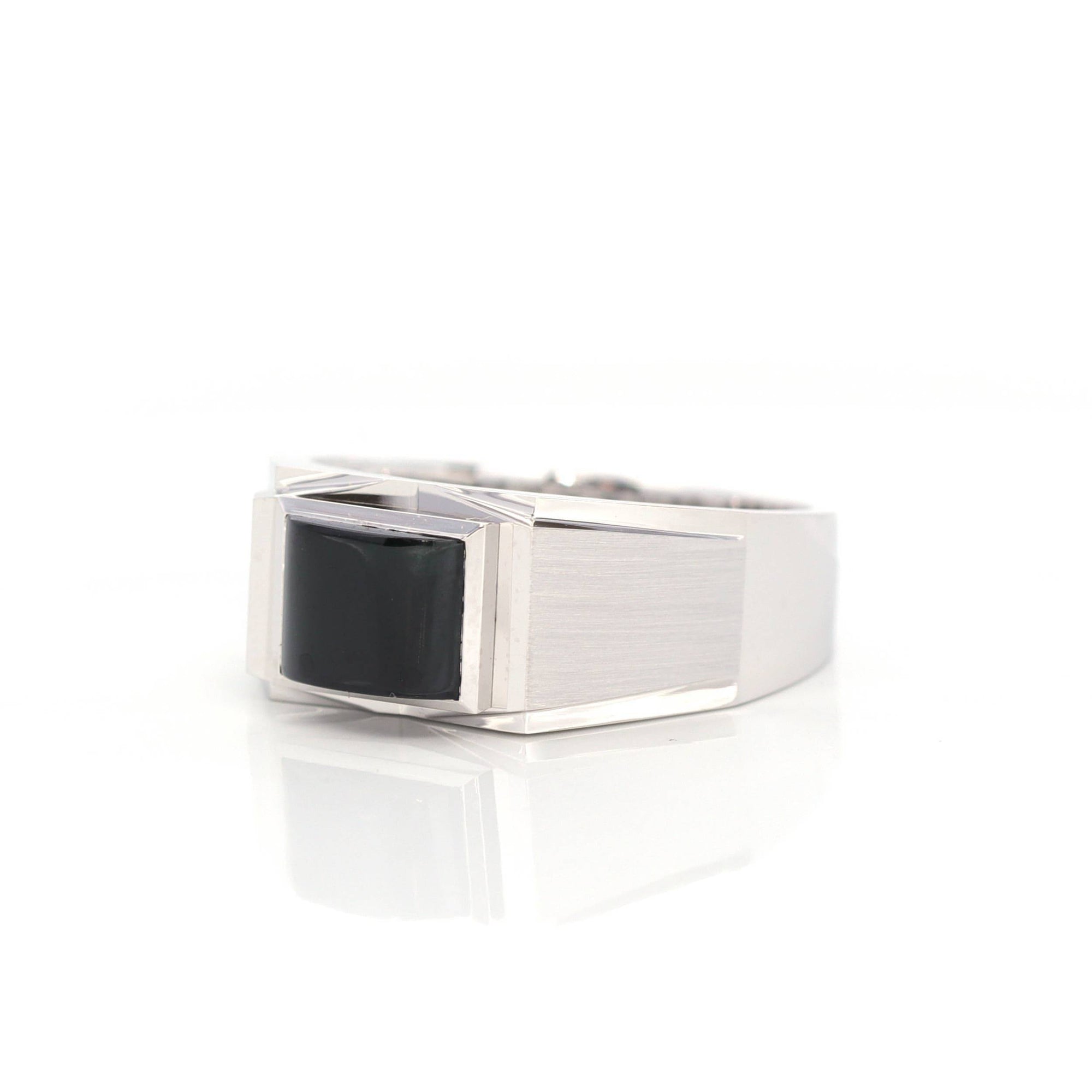 Baikalla Jewelry Baikalla™ &quot;Emerald Cabochon&quot; Genuine Burmese Emerald Cut Black Jadeite Jade Ring