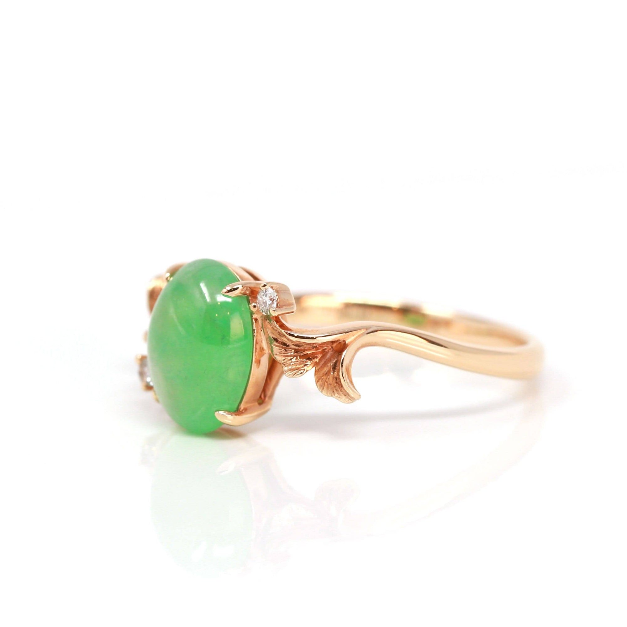 Baikalla Jewelry Jadeite Engagement Ring Baikalla™ &quot;Aretha&quot; 18k Rose Gold Natural Imperial Jadeite Morning Glory Engagement Ring