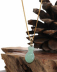 Baikalla Jewelry Jade Pendant Natural Green Jadeite Jade "Magic Bottle Gourd" Hulu Necklace With 14k Yellow Gold Bail