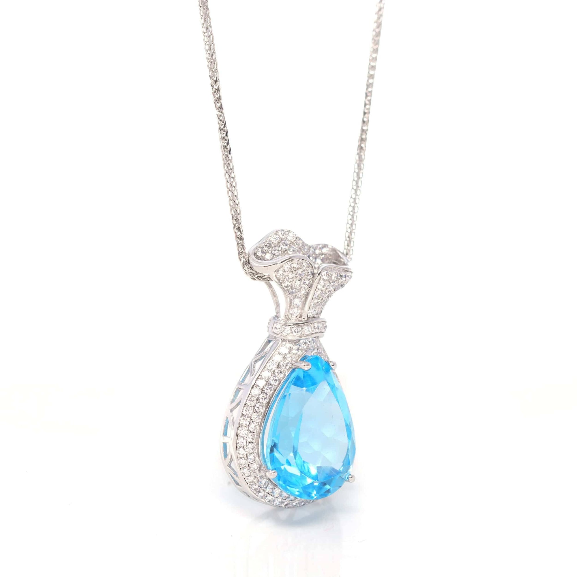 Baikalla Jewelry Silver Topaz Necklace Sterling Silver AA Natural Topaz Luxury Money Bag Pendant Necklace With CZ