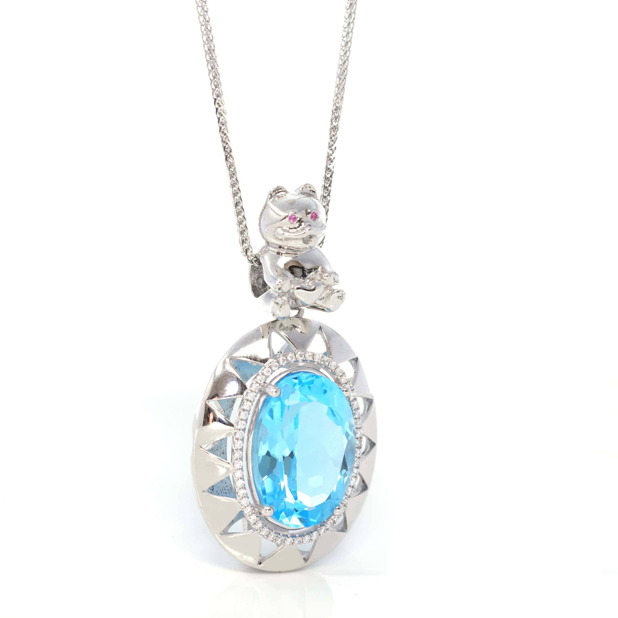 Baikalla Jewelry Silver Topaz Necklace Sterling Silver Natural Topaz Luxury Pendant Necklace With Lovely Bear