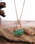 Baikalla Jewelry 18k Gold Jadeite Necklace 18K Rose Gold Oval Imperial Jadeite Jade Cabochon Necklace with Diamonds