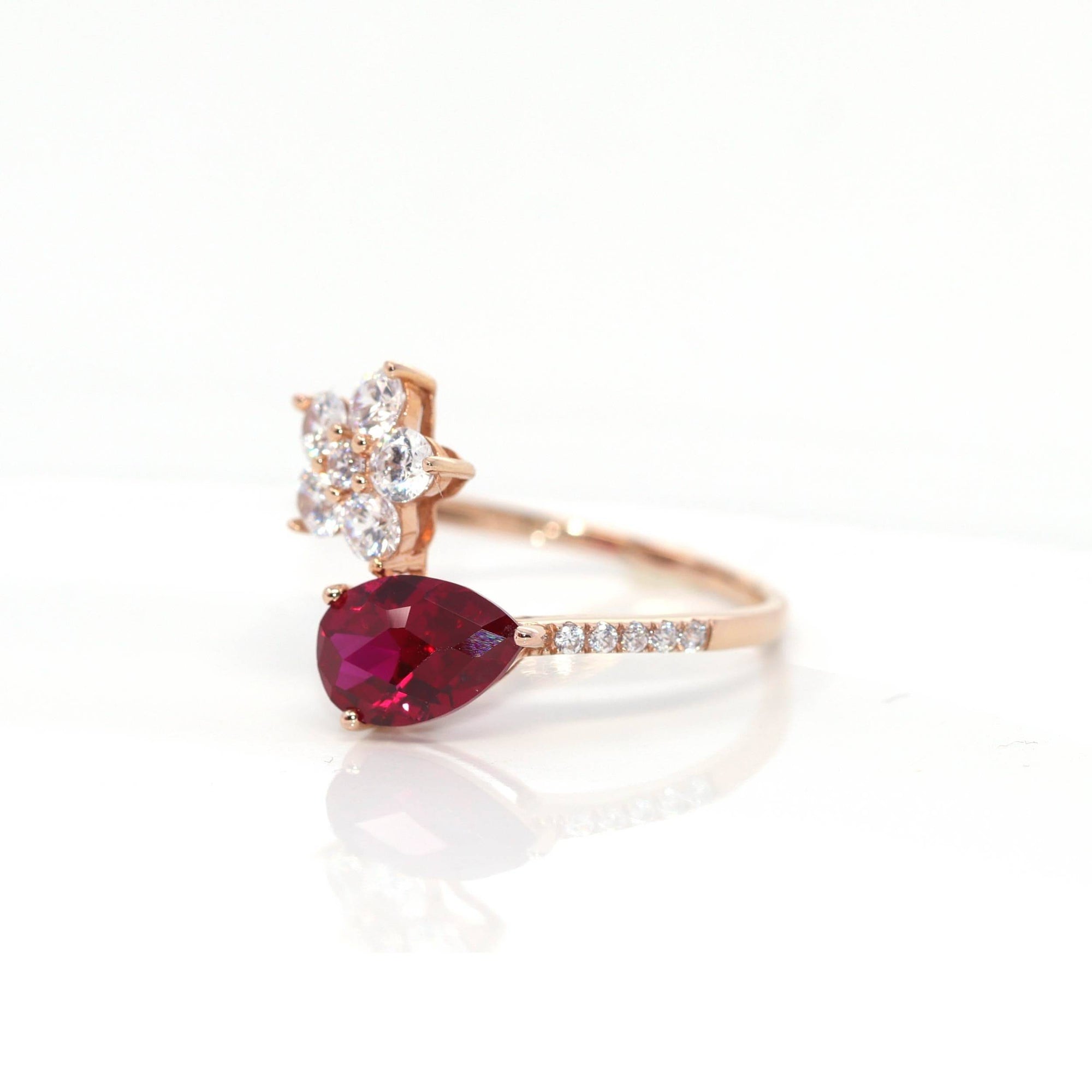 Baikalla Jewelry Gold Sapphire Ring 18k Rose Gold Lab-Created Ruby Ring With CZ