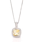 Baikalla Jewelry Silver Citrine Necklace Sterling Silver Natural Cushion Cut Citrine Necklace With CZ