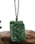 Baikalla Jewelry Jade Guanyin Pendant Necklace Genuine Green Jadeite Jade "Lucky Bird on Branch" Pendant Necklace With Real Jadeite jade Beads Necklace