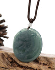 Baikalla Jewelry Jade Carving Necklace Natural Deep Blue Green Jadeite Jade "Roaring Tiger" Pendant Necklace For Men, Collectibles.