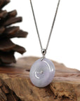 Baikalla Jewelry Gold Jadeite Jade Pendant Necklace "Good Luck Button" Lavender & Green Jadeite Jade Lucky KouKou Pendant With 14K White Gold Bail & Diamond In Center.