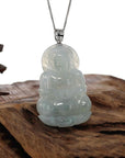 Baikalla Jewelry Jade Guanyin Pendant Necklace Baikalla "Goddess of Compassion" Genuine Burmese Ice Blue Jadeite Jade Guanyin Necklace With Good Luck Design 14K Gold  Bail