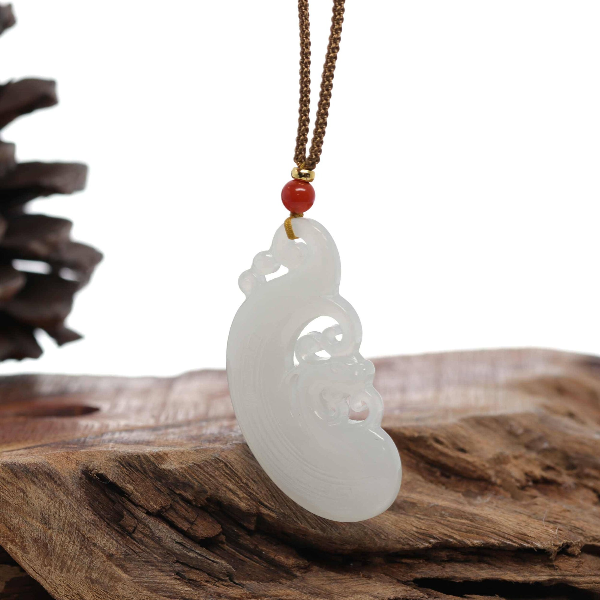 Baikalla Jewelry Jade Pendant Necklace Dragon Baikalla™ &quot;Classic Dragon &amp; Phoenix&quot; Genuine HeTian White Nephrite Jade LongFeng Pendant Necklace