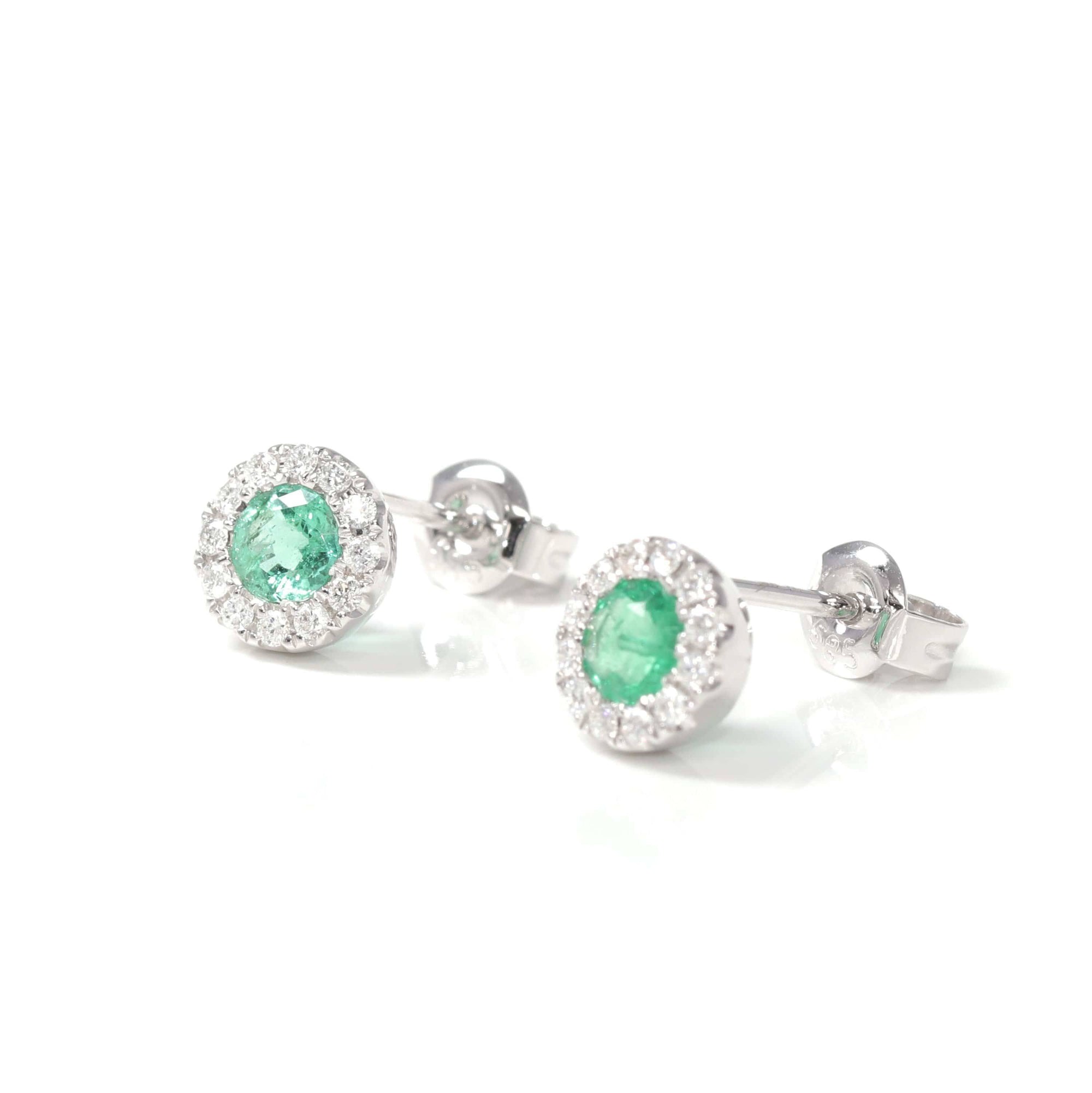 Baikalla Jewelry Gold Gemstone Earrings Baikalla™ 14k Classic White Gold Natural Emerald Earrings w/Diamond Halo